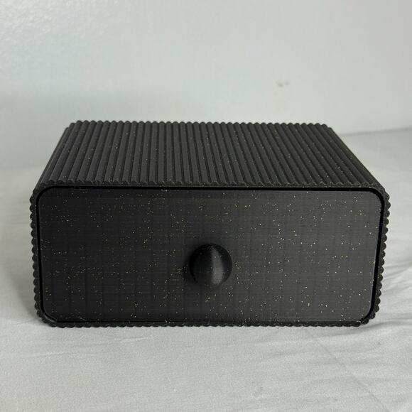 Black Glitter Storage Box with Drawer Textured Modern Minimalist Deck Decor 6.5" - Picture 2 of 8